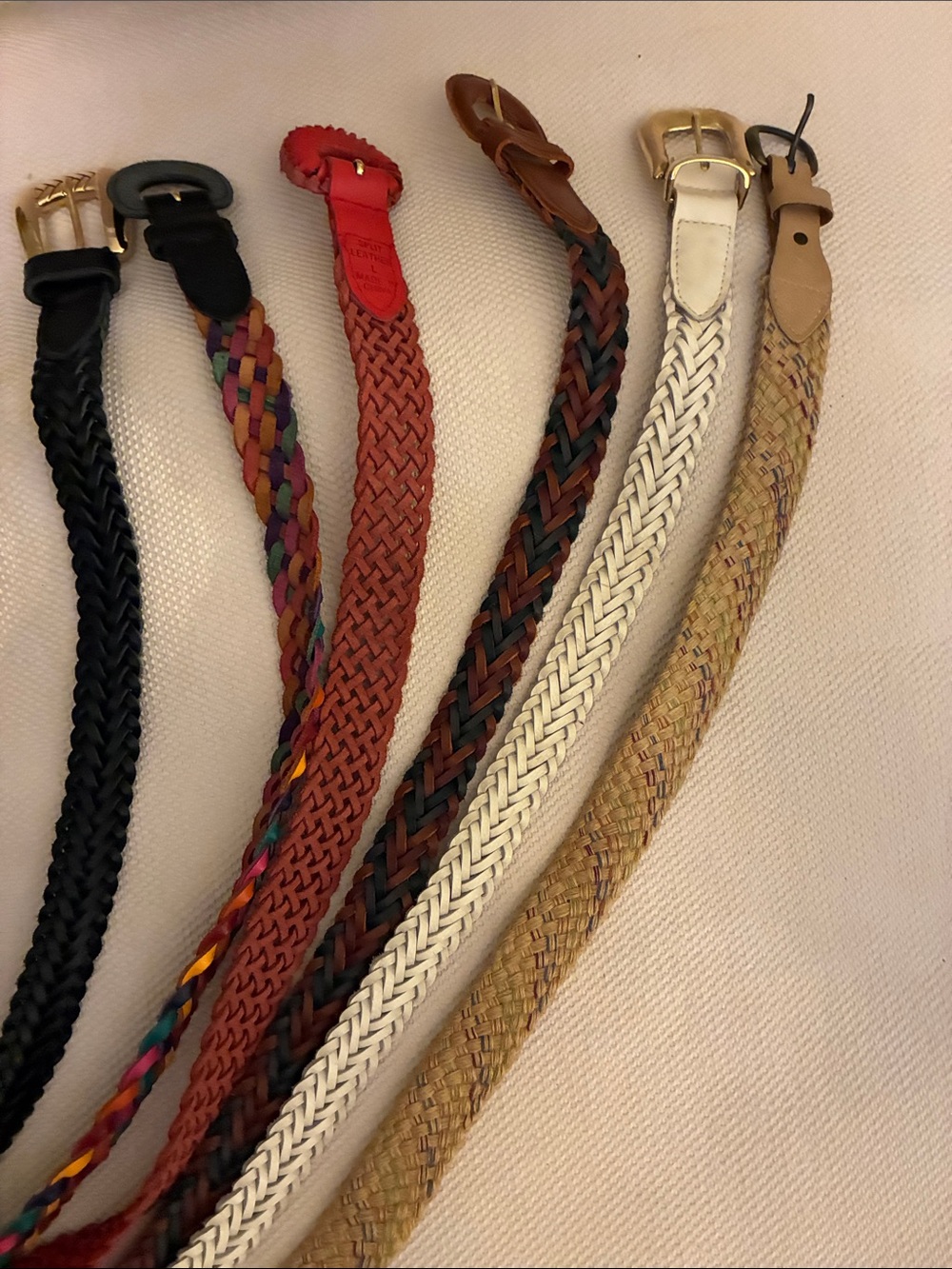 Vintage Woven Leather Belt - Black, Multicolor, Red, Brown, White, Tan-Lot of 6